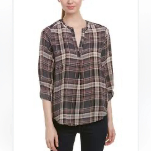 Joie Coralle 100% Silk plaid Peasant blouse - Picture 2 of 9